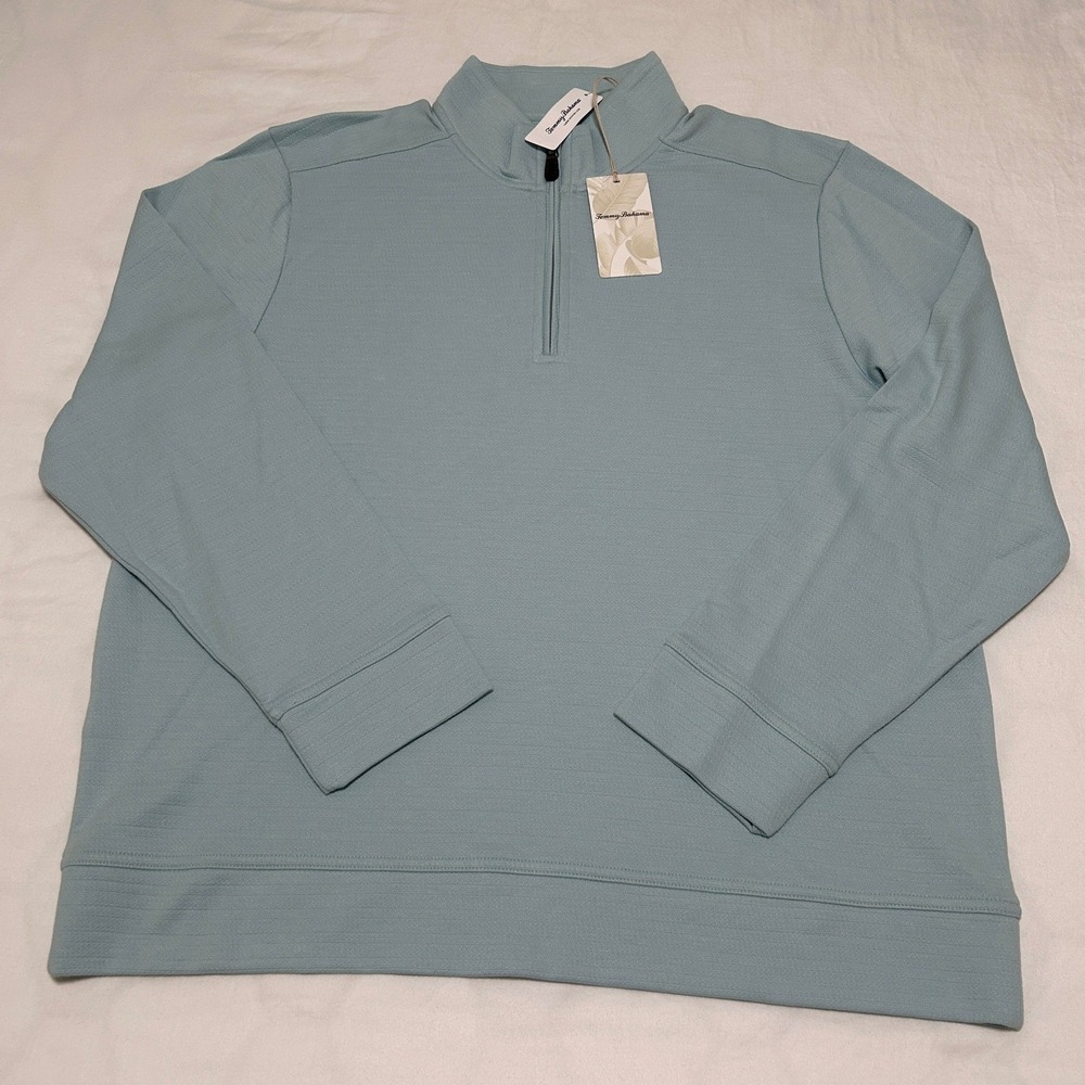 Tommy Bahama Mens Sterling Blue Pima Cotton Quarter Zip Pullover Sweater XL NEW